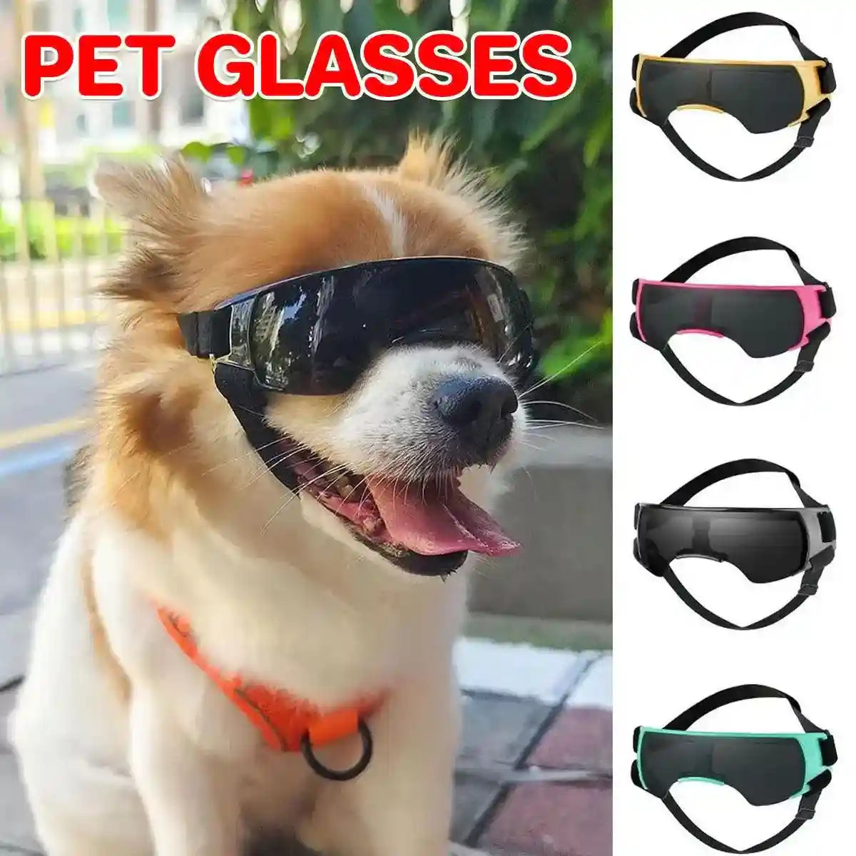 Dog sunglasses with adjustable straps and UV protection for small to medium dogs