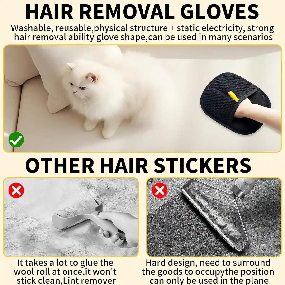 Reusable Pet Hair Removal Glove with Electrostatic Bristles – 2 Pack