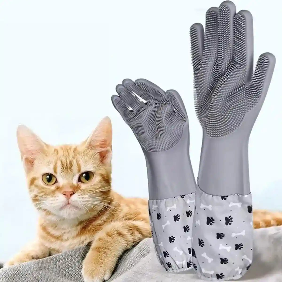 Extended Silicone Pet Bathing Gloves with Soft Brush Surface