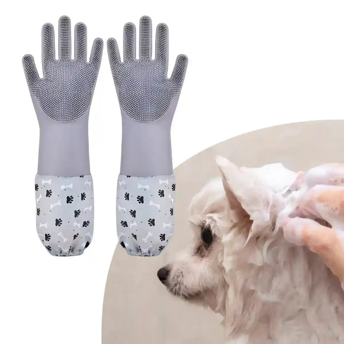 Extended Silicone Pet Bathing Gloves with Soft Brush Surface
