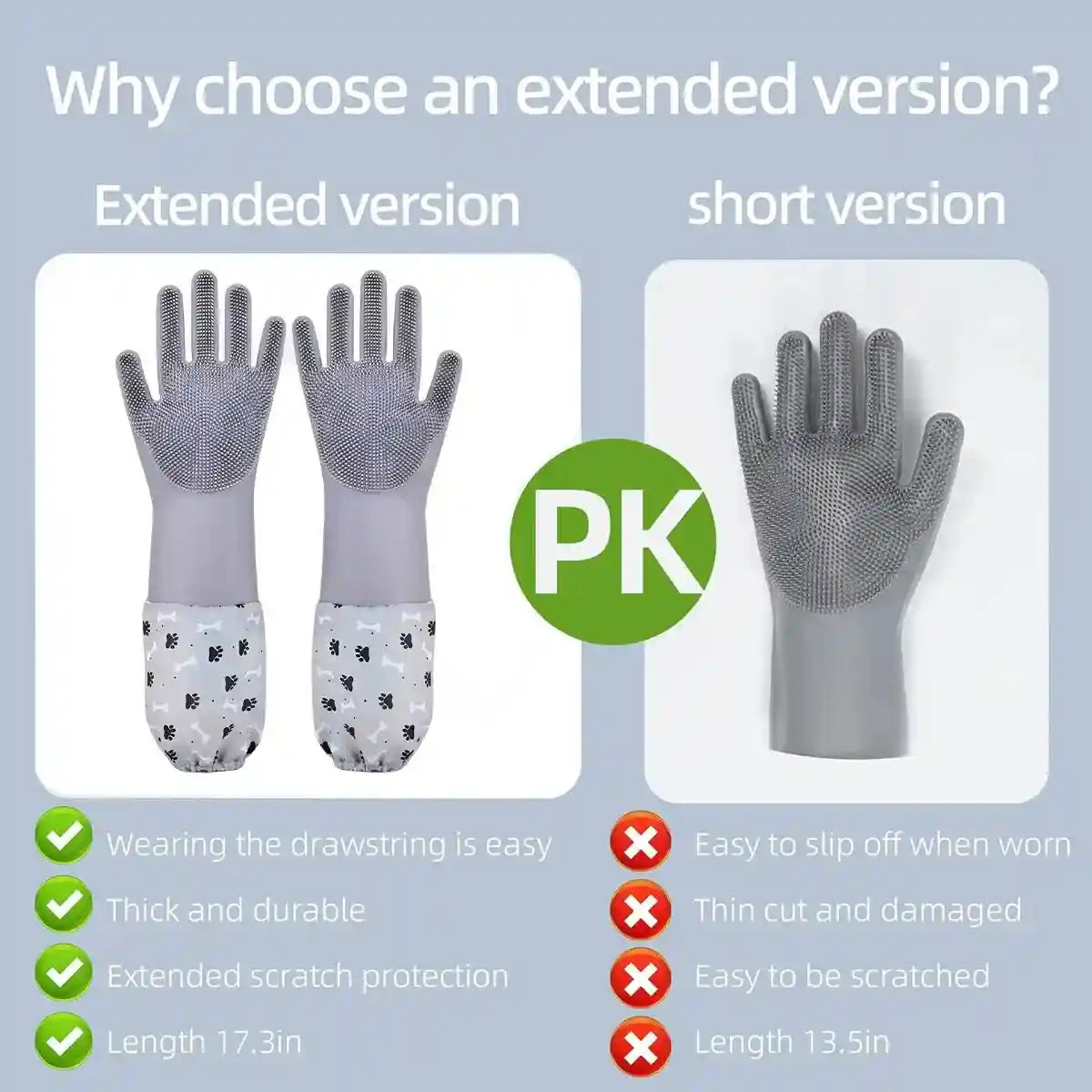 Extended Silicone Pet Bathing Gloves with Soft Brush Surface