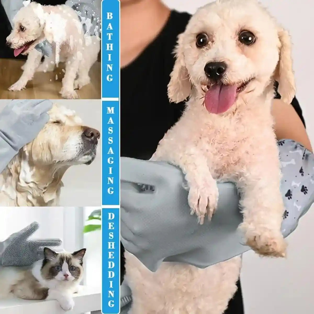 Extended Silicone Pet Bathing Gloves with Soft Brush Surface
