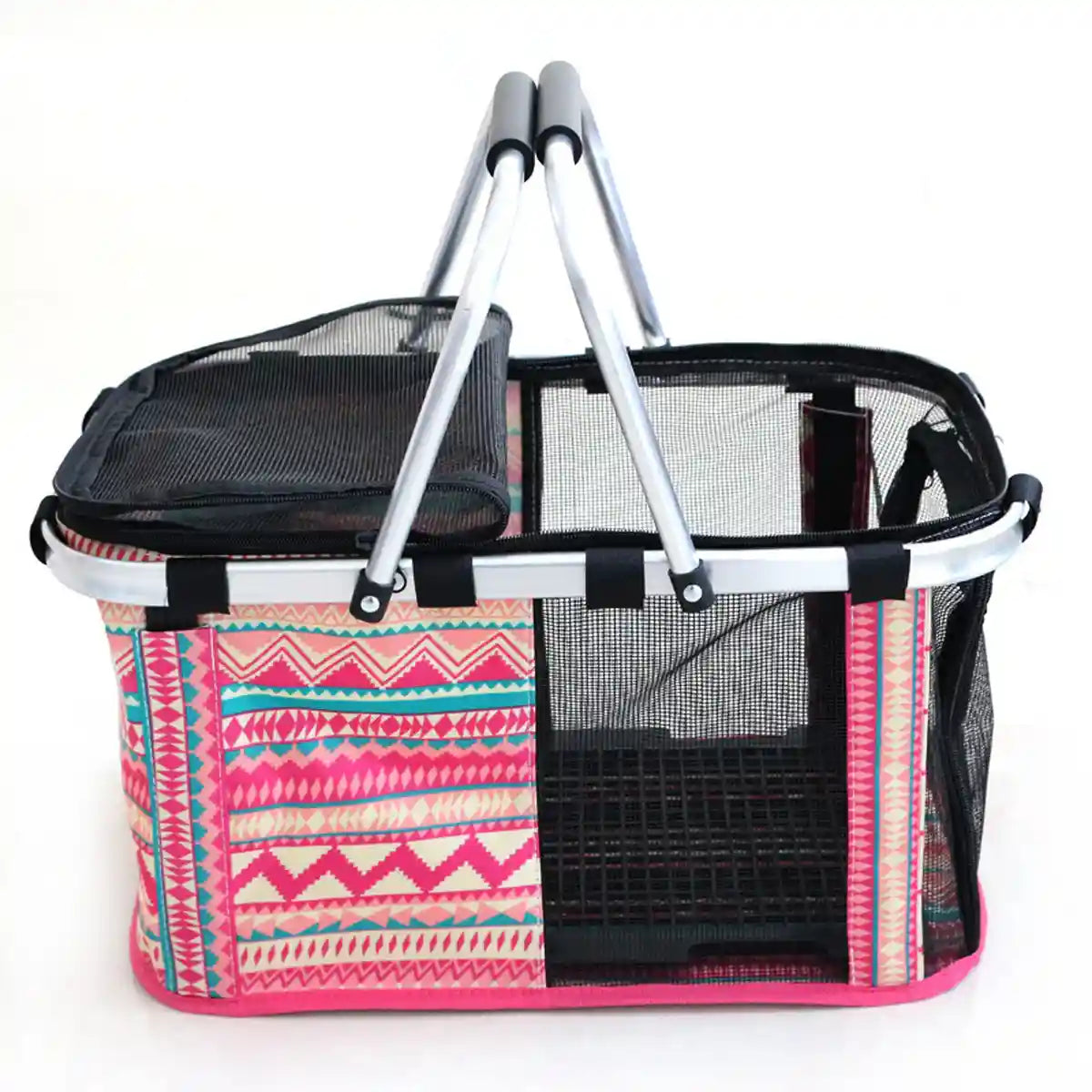 Foldable Mesh Pet Carrier Basket with Aluminium Handle