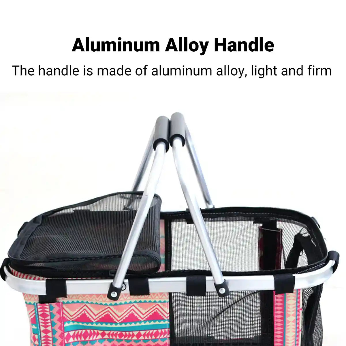 Foldable Mesh Pet Carrier Basket with Aluminium Handle