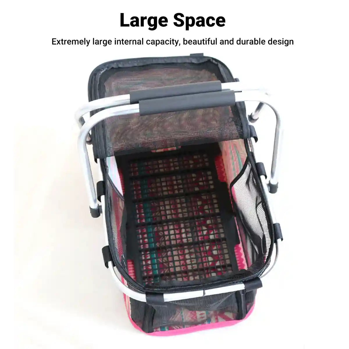 Foldable Mesh Pet Carrier Basket with Aluminium Handle