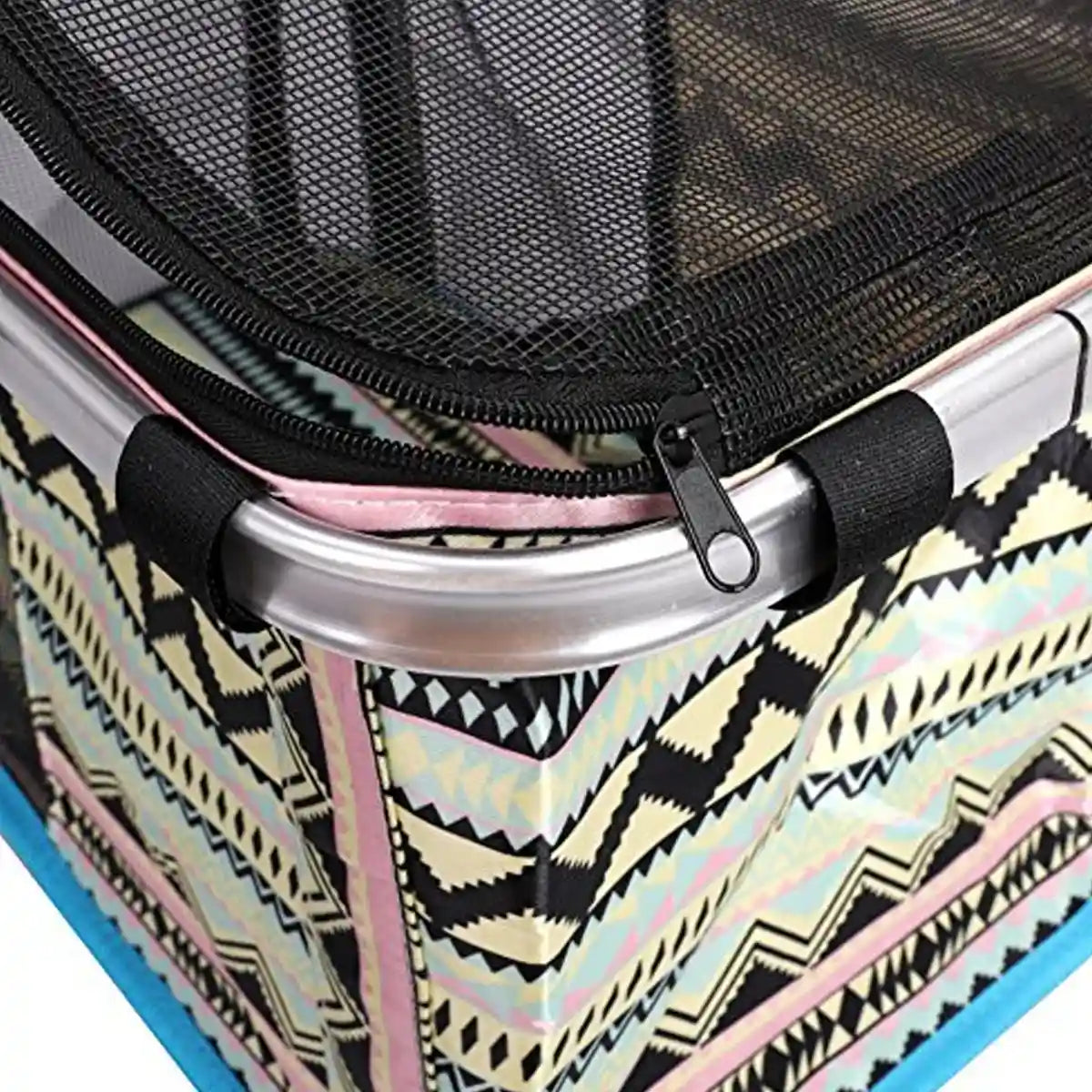 Foldable Mesh Pet Carrier Basket with Aluminium Handle