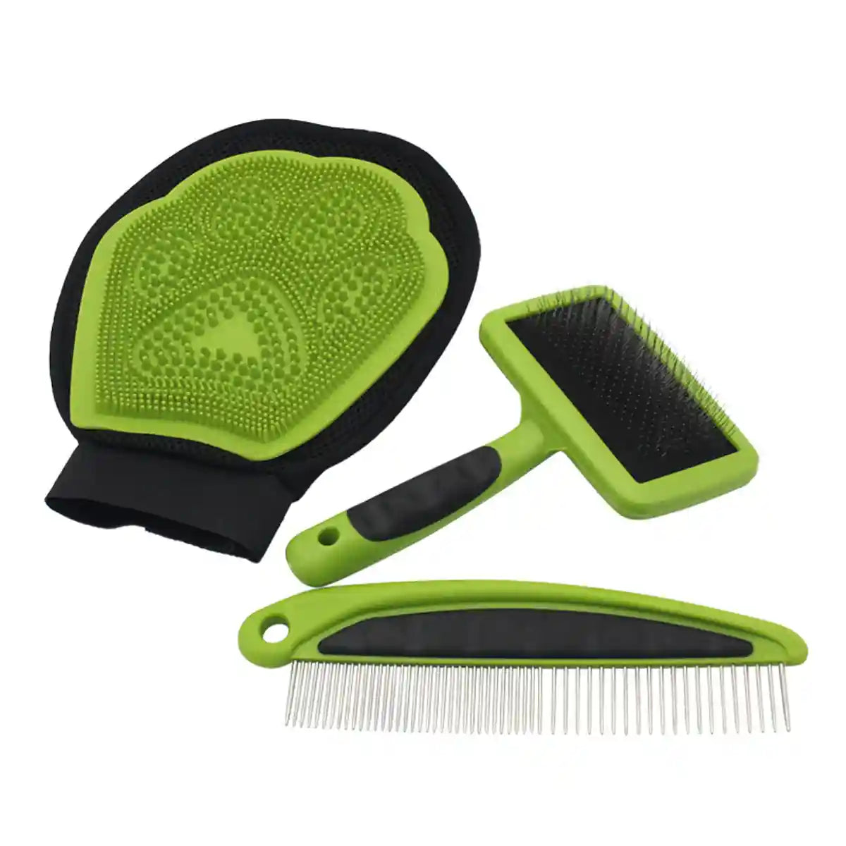 Pet Grooming Kit 3-Piece Set with Self-Cleaning Brush Comb & Bath Glove