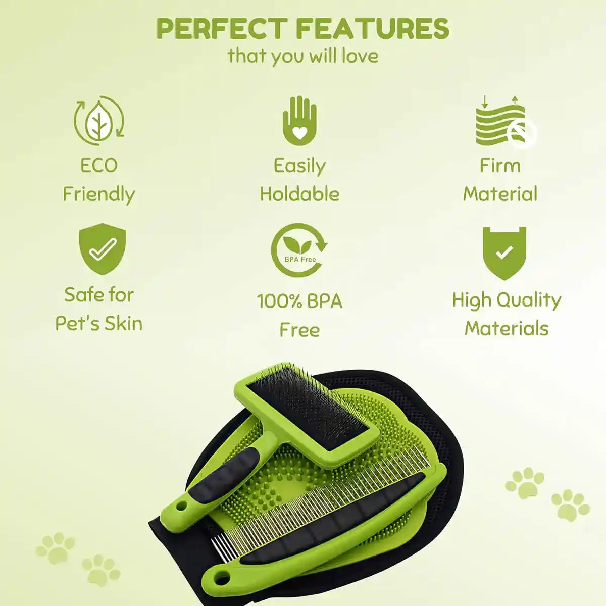 Pet Grooming Kit 3-Piece Set with Self-Cleaning Brush Comb & Bath Glove