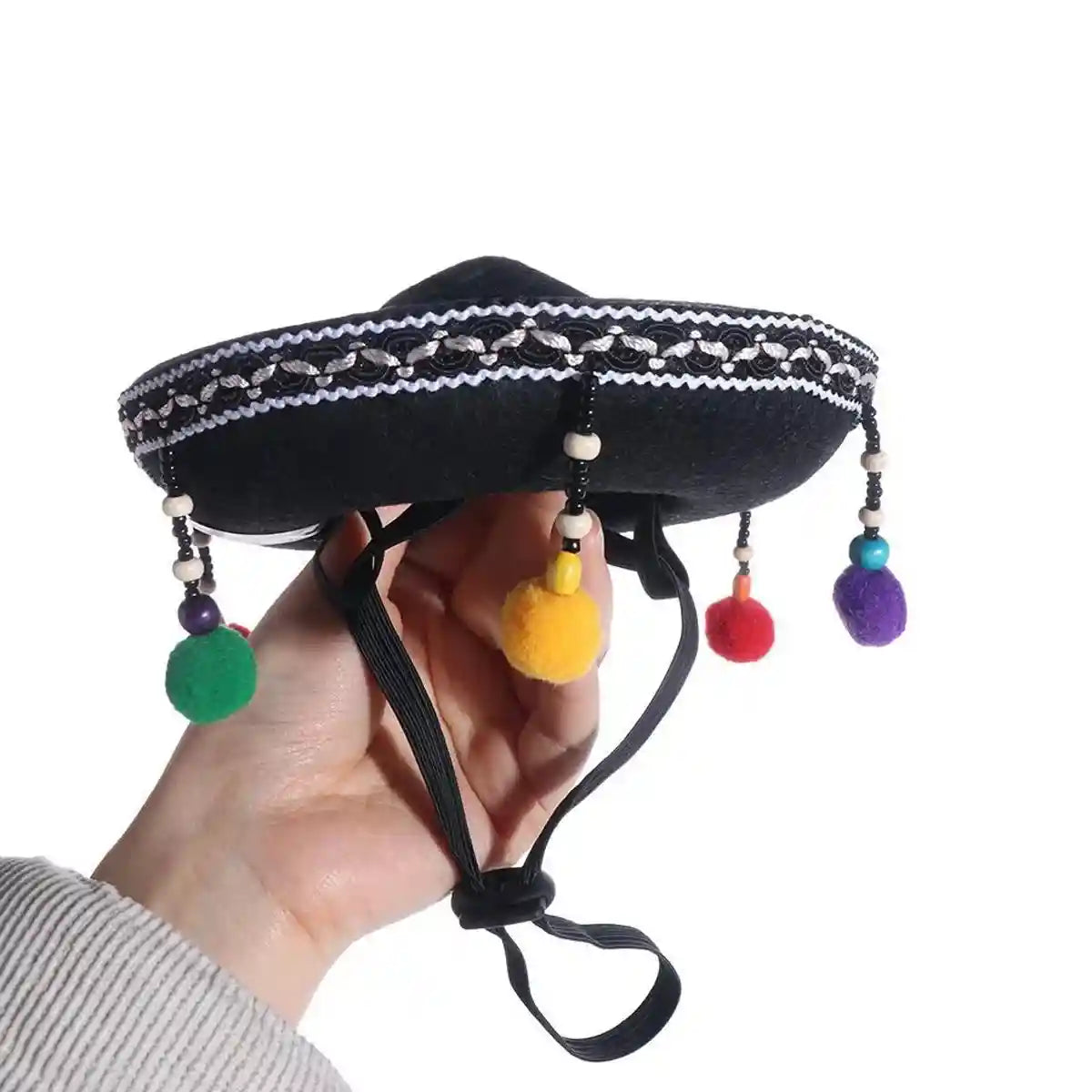 Mexican Pet Hat for Cats and Small Dogs Colorful Pom Poms Costume