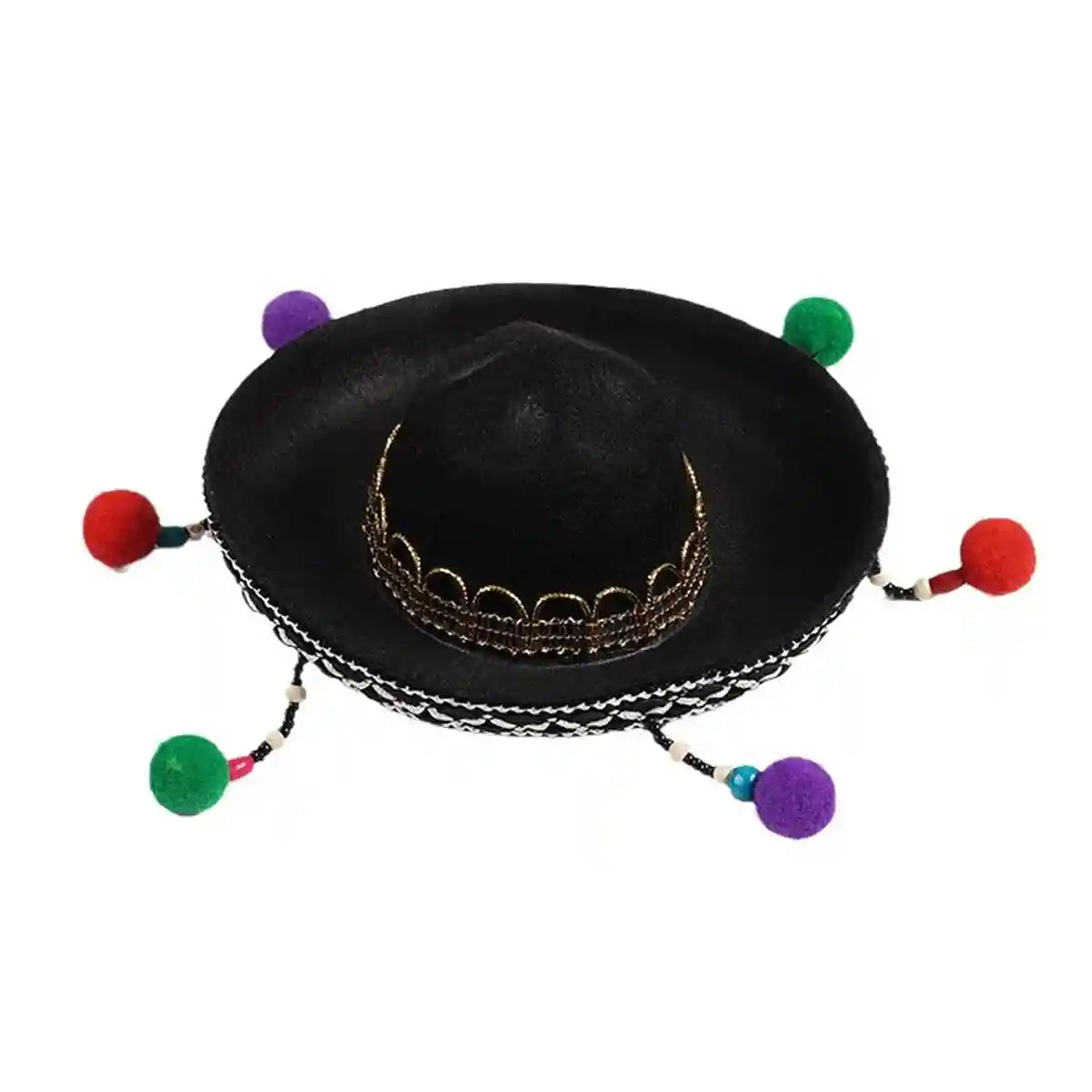 Mexican Pet Hat for Cats and Small Dogs Colorful Pom Poms Costume