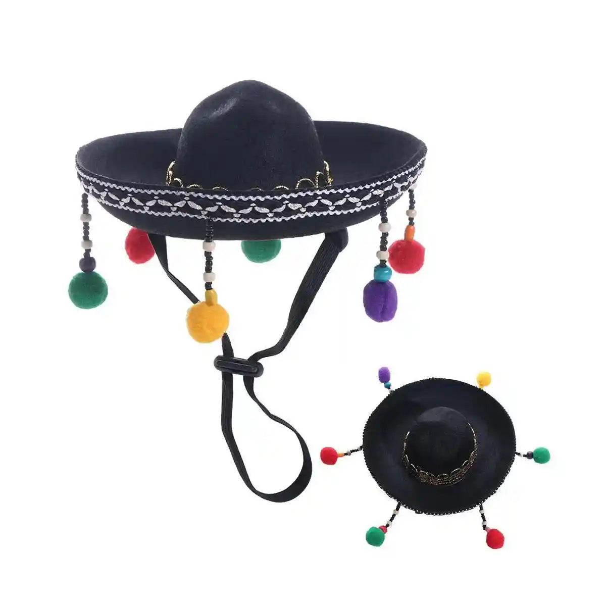Mexican Pet Hat for Cats and Small Dogs Colorful Pom Poms Costume