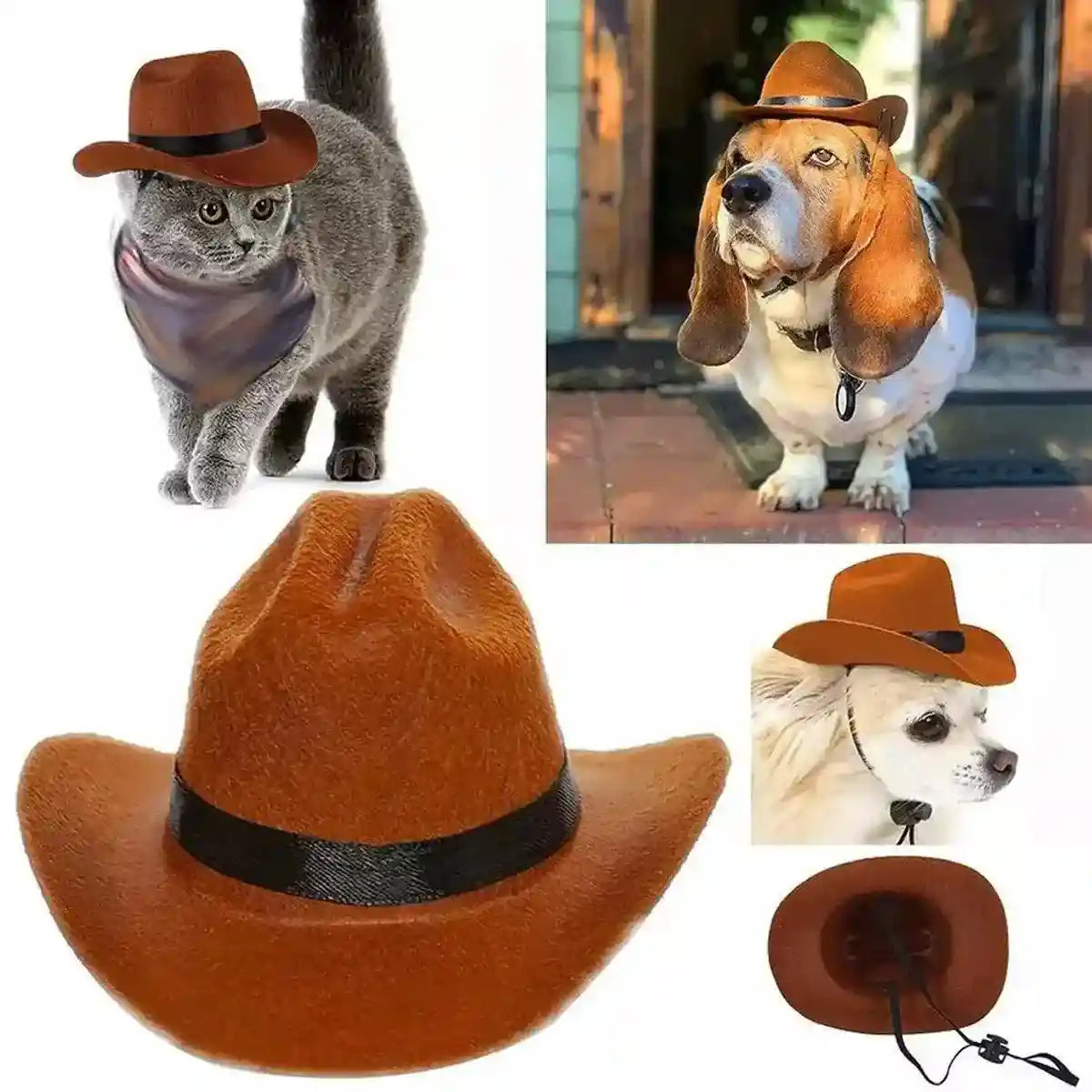 Adjustable Pet Cowboy Hat for Dogs and Cats Western Style Costume