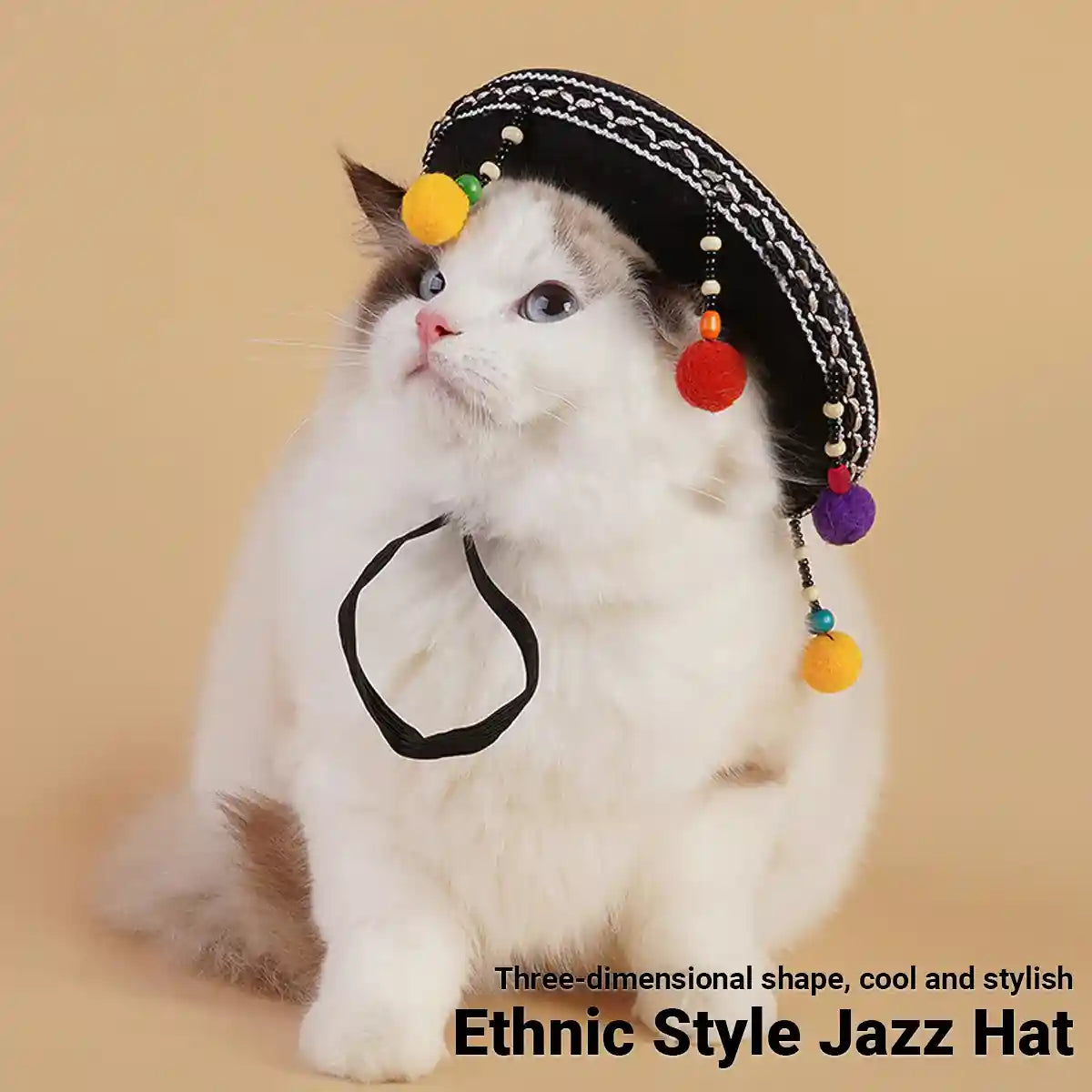 Mexican Pet Hat for Cats and Small Dogs Colorful Pom Poms Costume