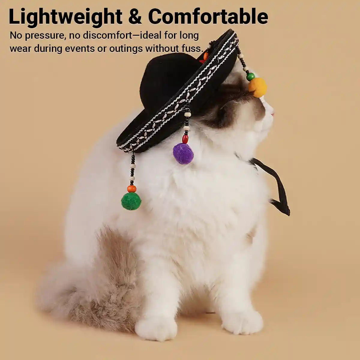 Mexican Pet Hat for Cats and Small Dogs Colorful Pom Poms Costume