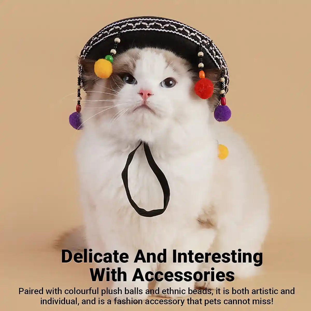Mexican Pet Hat for Cats and Small Dogs Colorful Pom Poms Costume