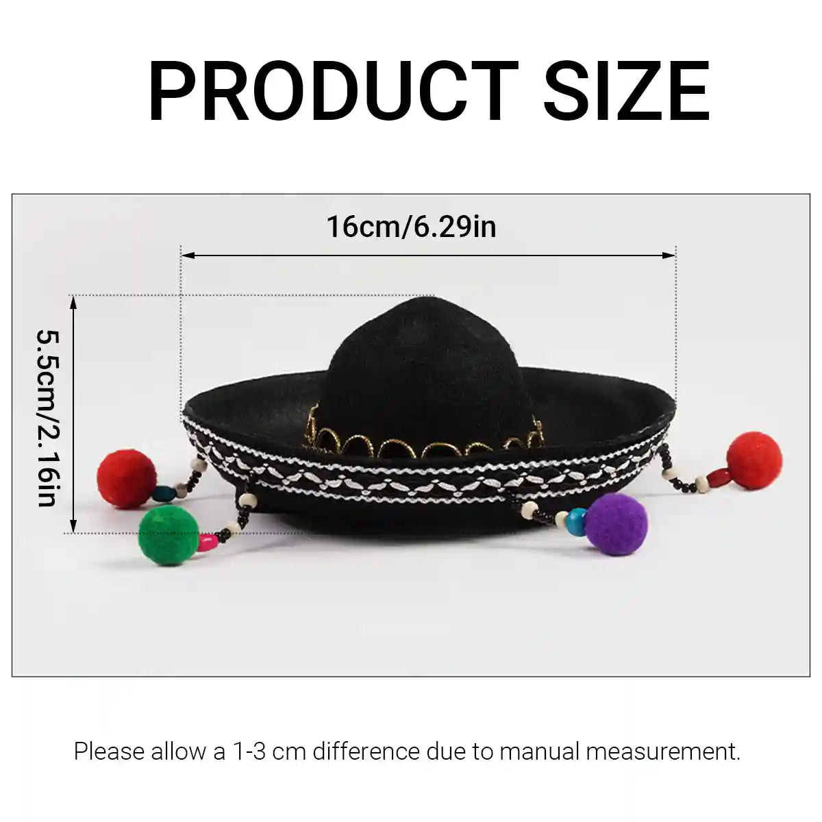 Mexican Pet Hat for Cats and Small Dogs Colorful Pom Poms Costume