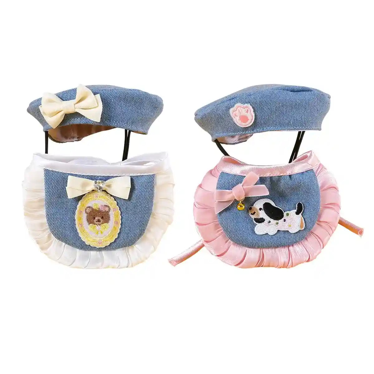 Pet Denim Clothing Set for Cats and Dogs Stylish Hat and Scarf