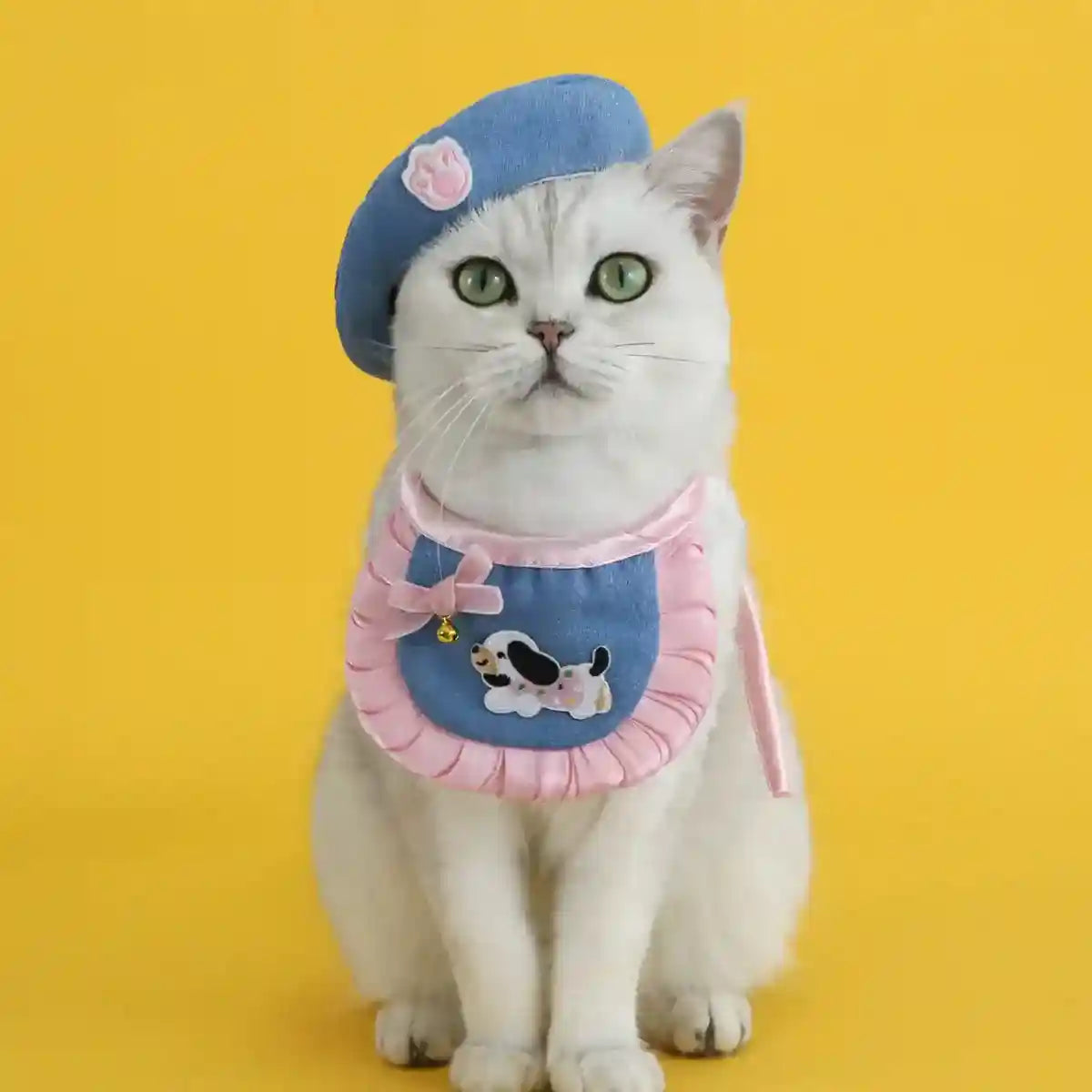 Pet Denim Clothing Set for Cats and Dogs Stylish Hat and Scarf