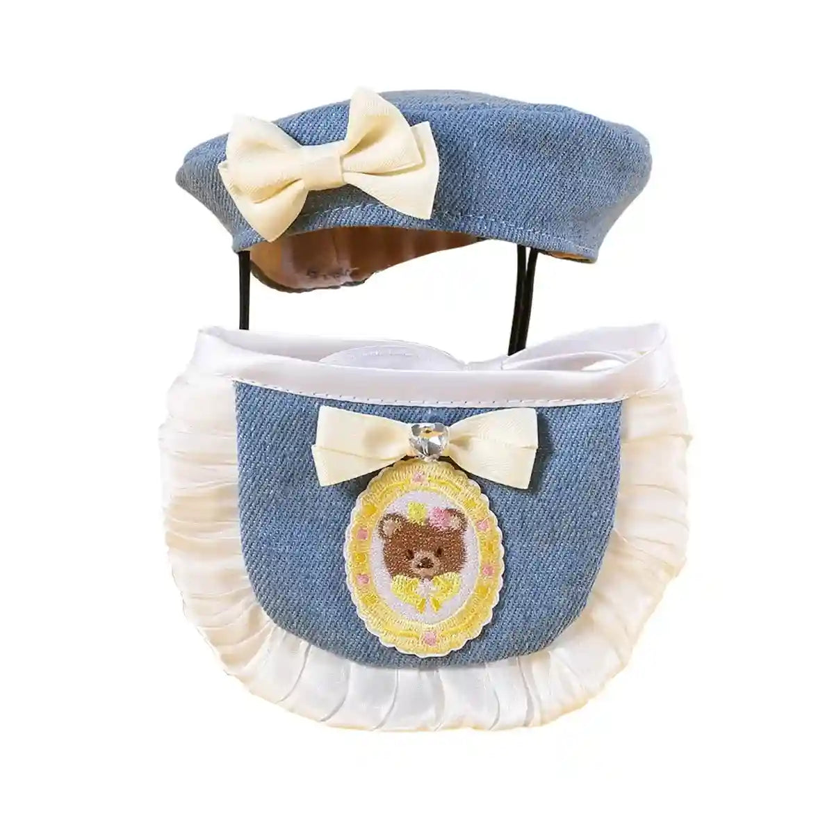 Pet Denim Clothing Set for Cats and Dogs Stylish Hat and Scarf