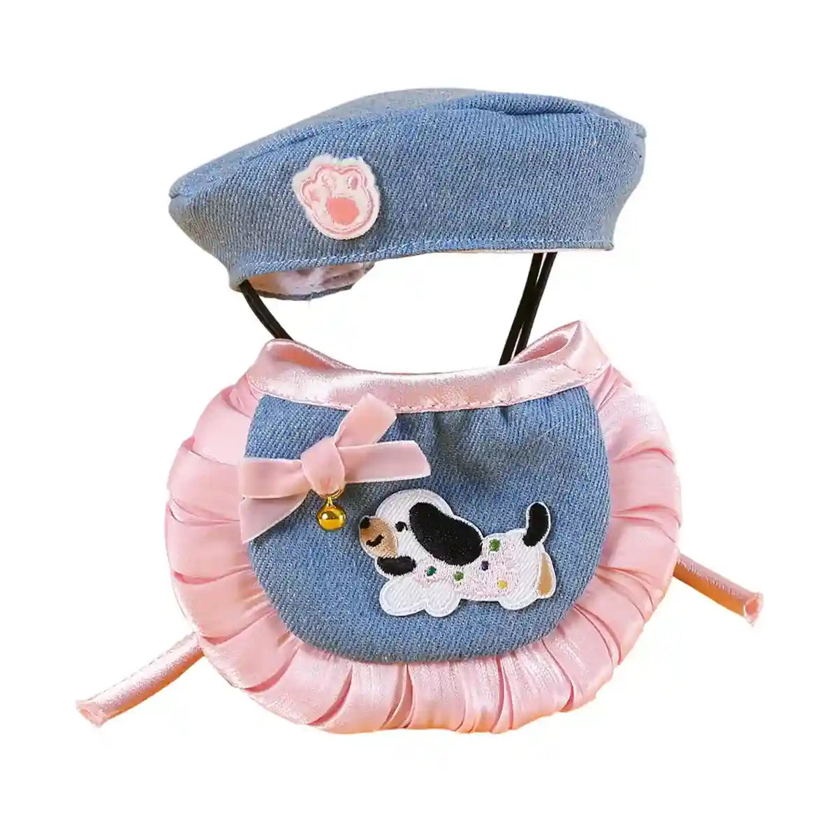 Pet Denim Clothing Set for Cats and Dogs Stylish Hat and Scarf