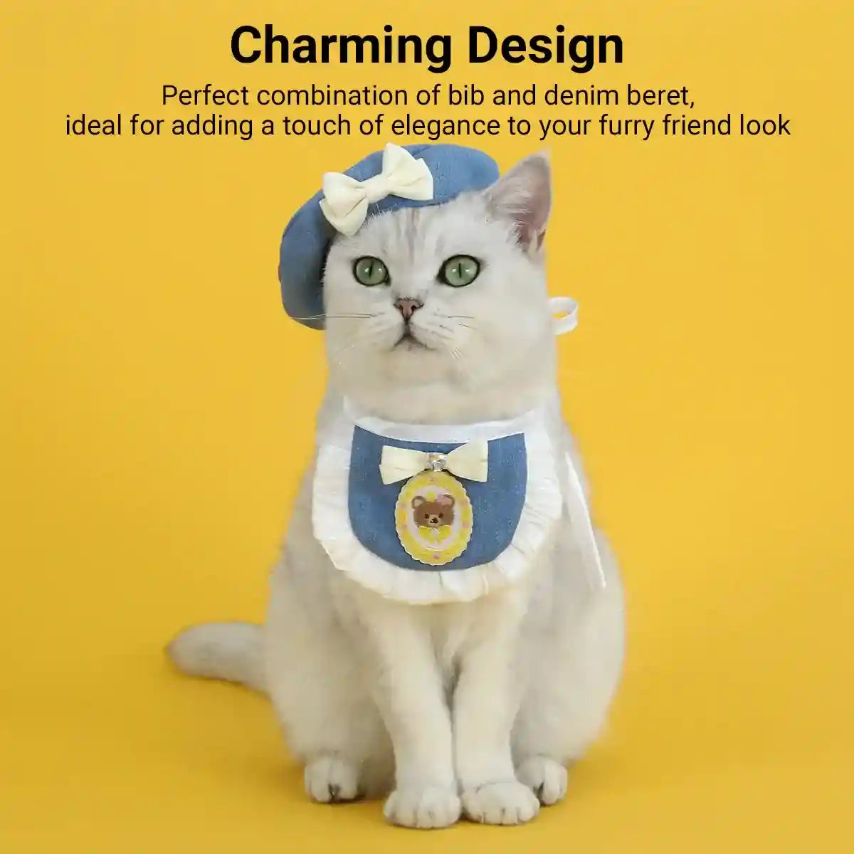 Pet Denim Clothing Set for Cats and Dogs Stylish Hat and Scarf