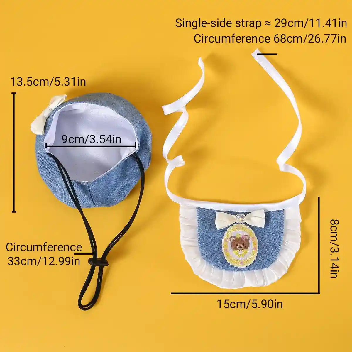 Pet Denim Clothing Set for Cats and Dogs Stylish Hat and Scarf