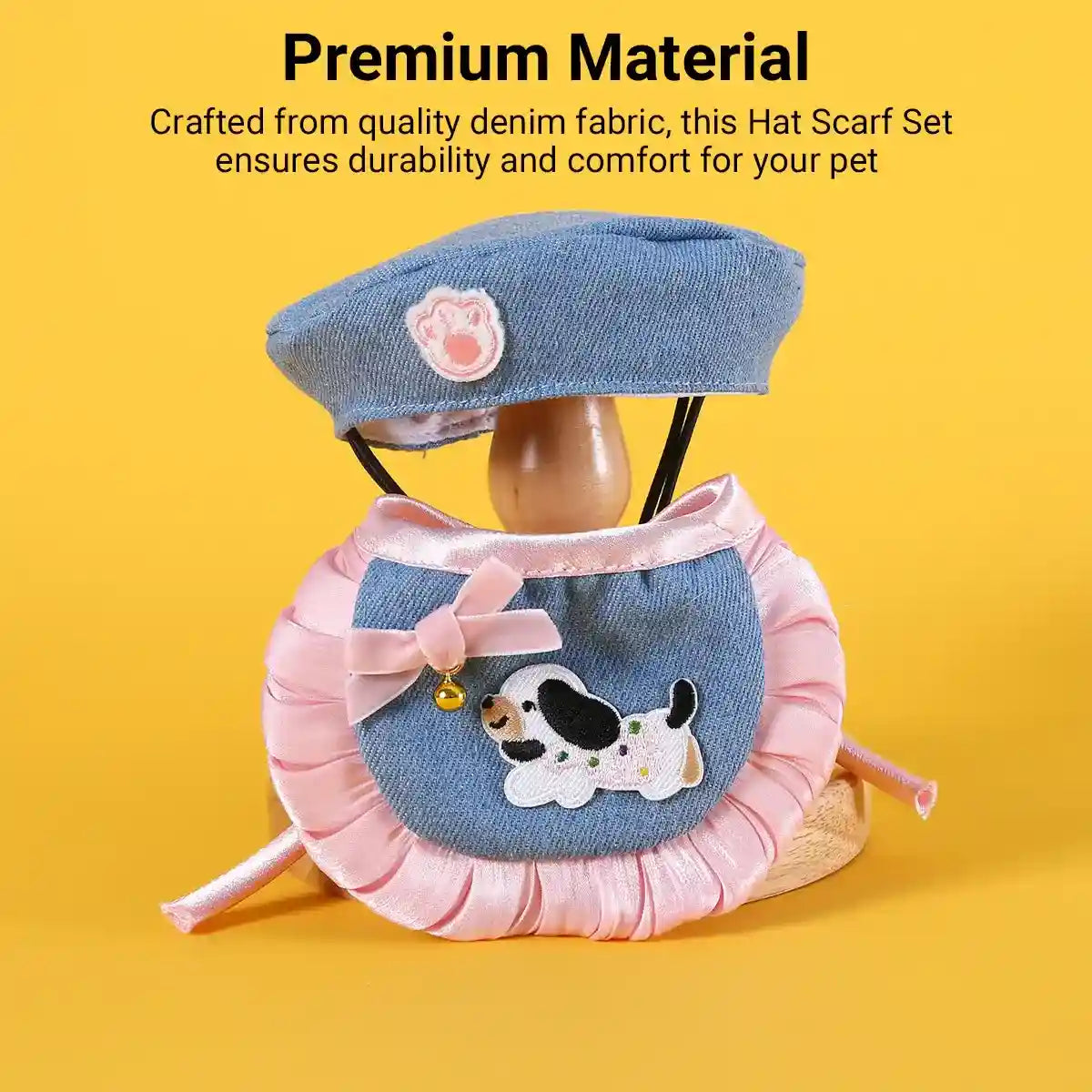 Pet Denim Clothing Set for Cats and Dogs Stylish Hat and Scarf