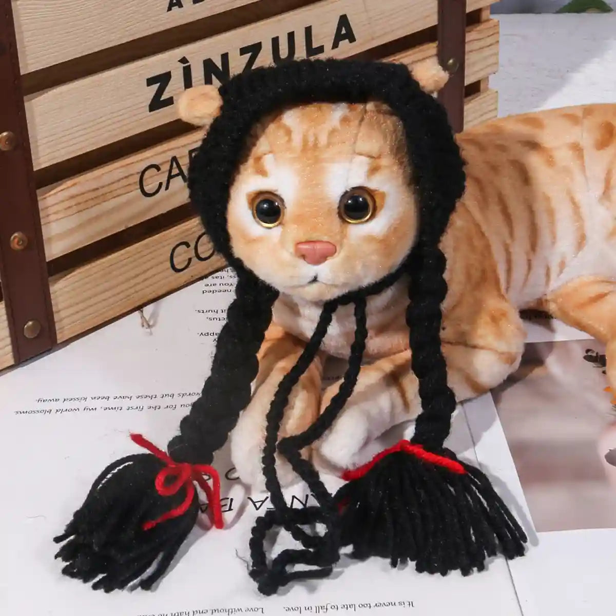Braided Cat Hat Handmade Knitted Pet Wig