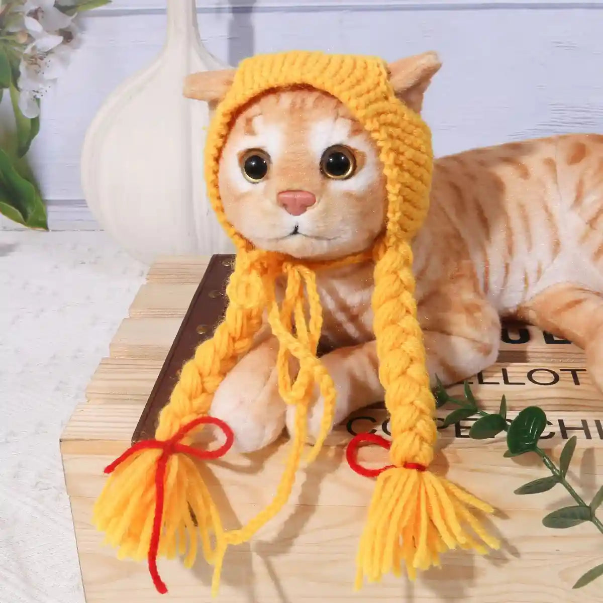 Braided Cat Hat Handmade Knitted Pet Wig