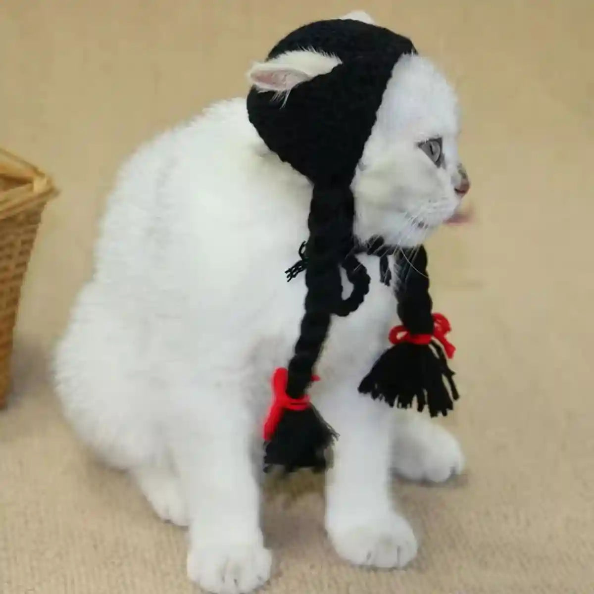 Braided Cat Hat Handmade Knitted Pet Wig