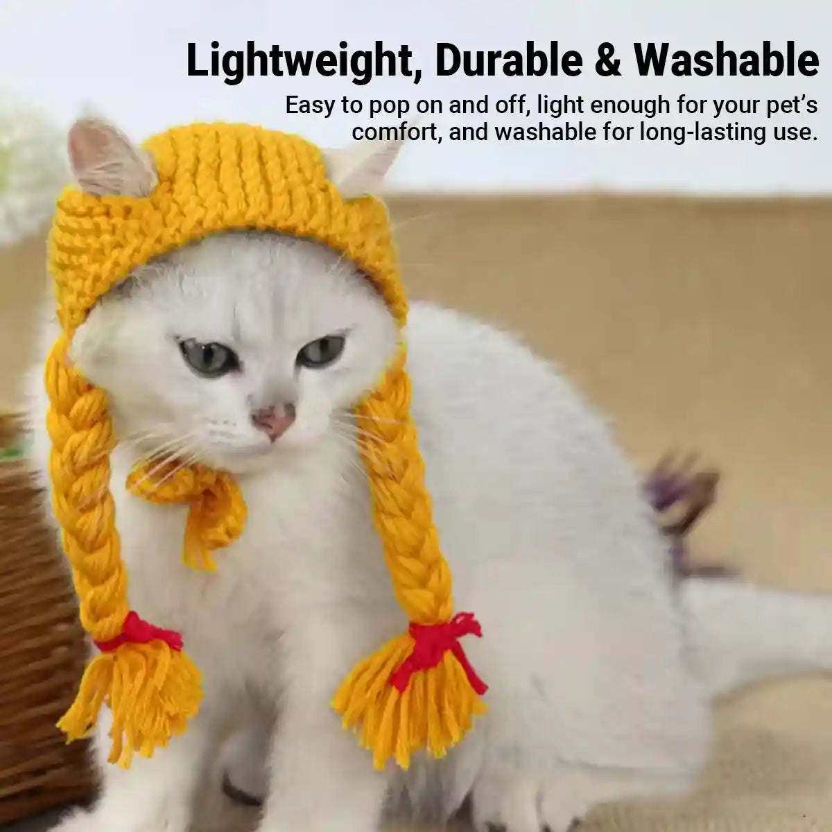 Braided Cat Hat Handmade Knitted Pet Wig