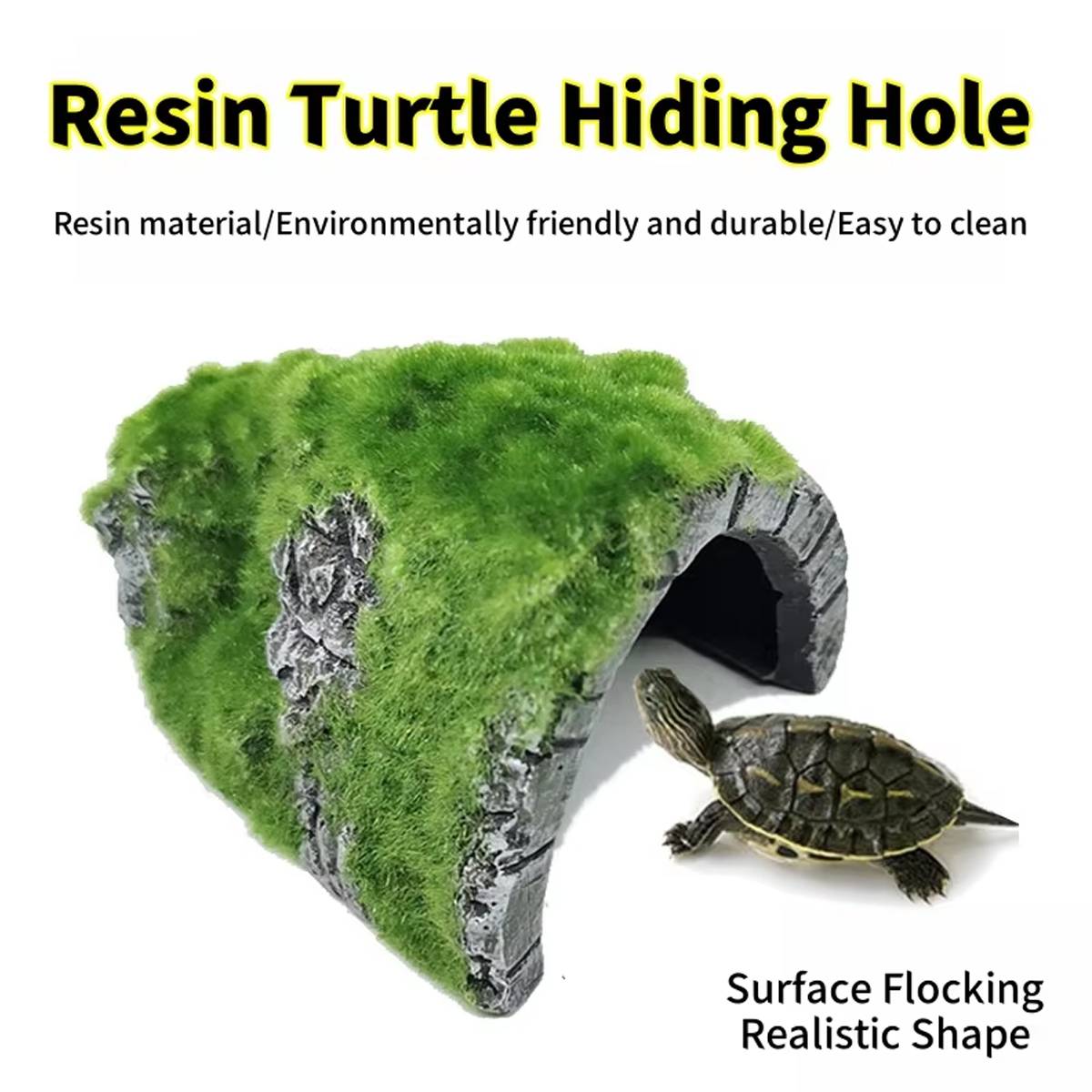 Reptile Hide Cave with Moss | Rock Shelter for Terrariums & Aquariums