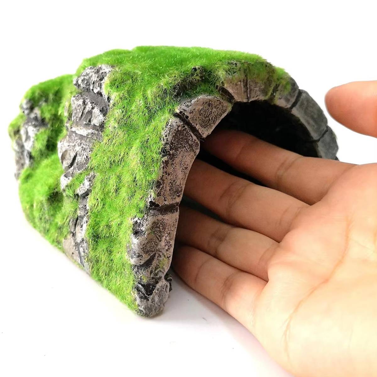 Reptile Hide Cave with Moss | Rock Shelter for Terrariums & Aquariums