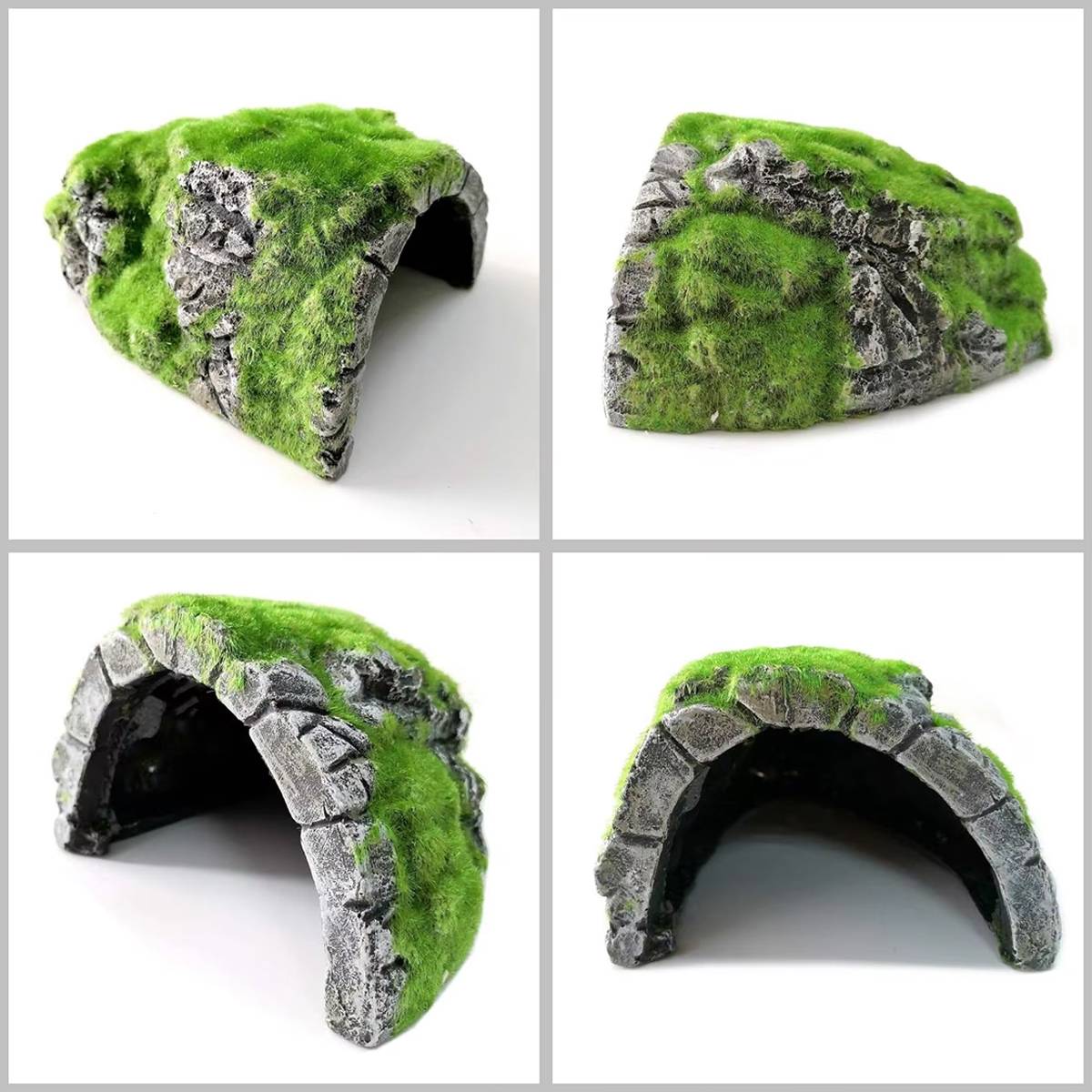 Reptile Hide Cave with Moss | Rock Shelter for Terrariums & Aquariums