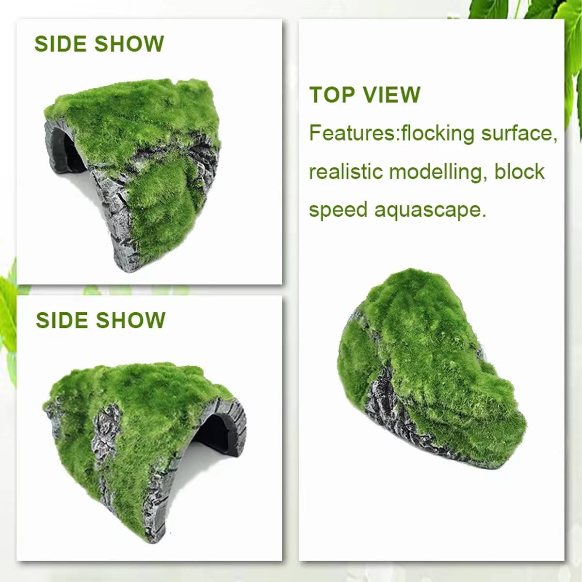 Reptile Hide Cave with Moss | Rock Shelter for Terrariums & Aquariums