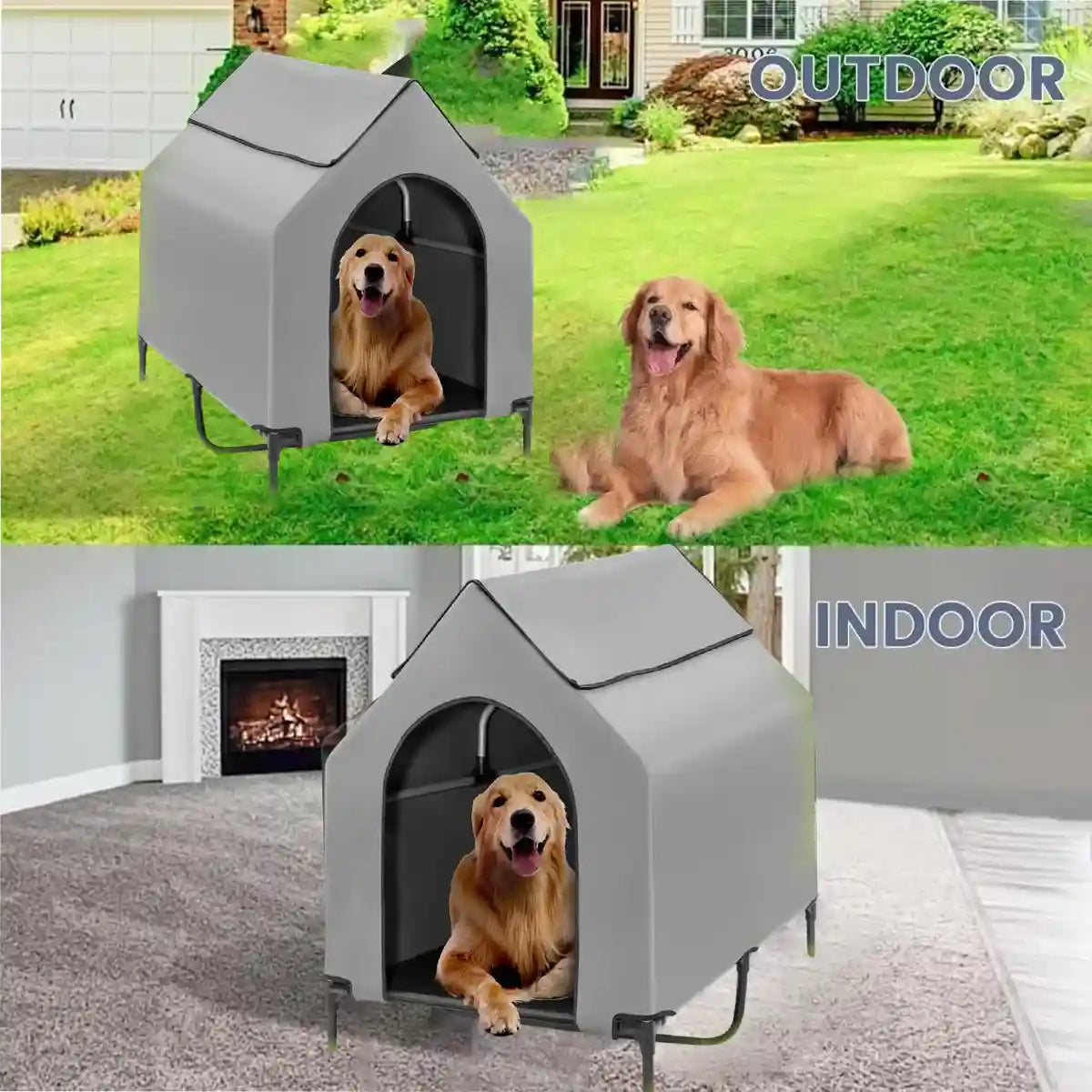 Outdoor Waterproof Pet Tent with Elevated Bed for Dogs and Cats Description