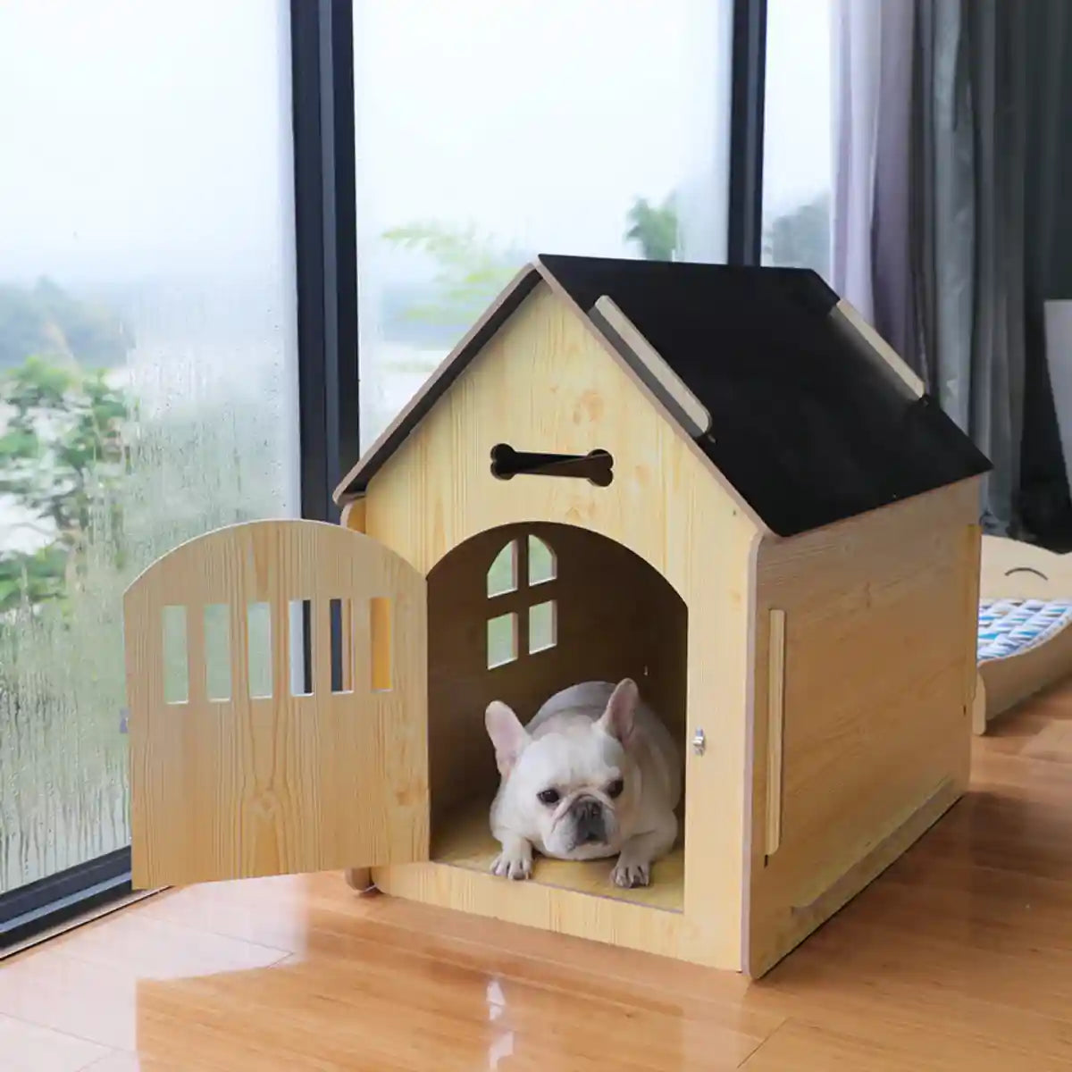 Wooden Pet House Detachable Dog Bed Cat House for Indoor Outdoor Use