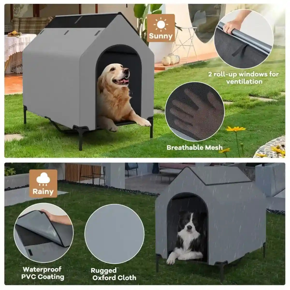 Outdoor Waterproof Pet Tent with Elevated Bed for Dogs and Cats Description