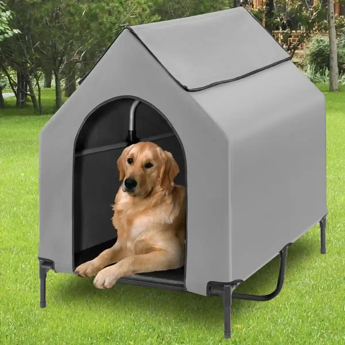 Outdoor Waterproof Pet Tent with Elevated Bed for Dogs and Cats Description
