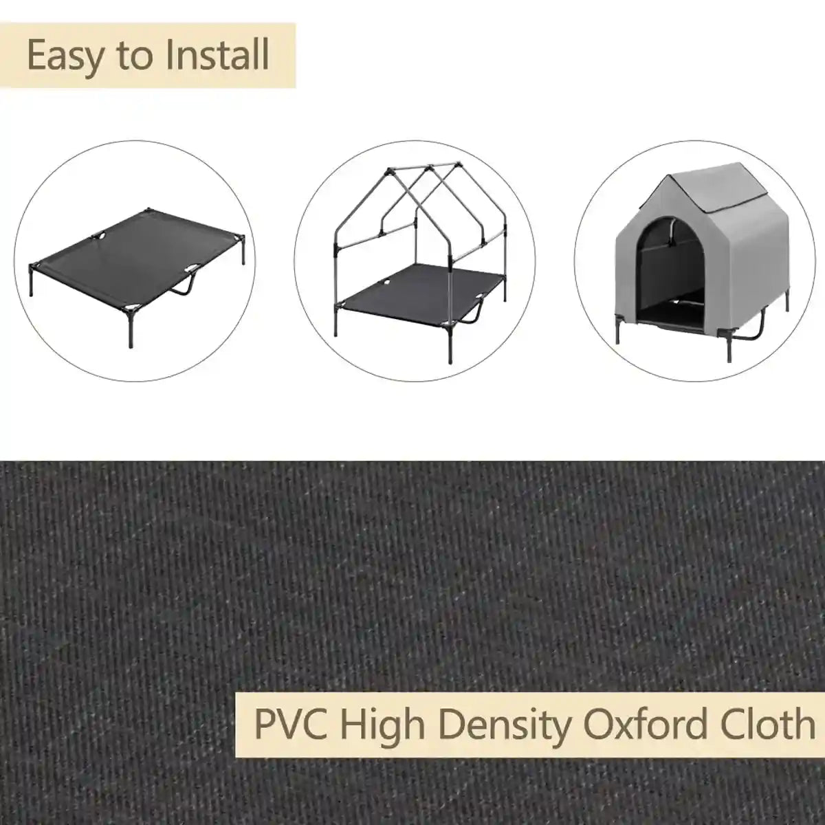 Outdoor Waterproof Pet Tent with Elevated Bed for Dogs and Cats Description