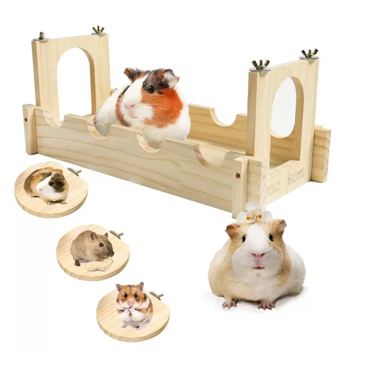 Wooden Hamster Hanging Bridge Set with 3 Play Platforms