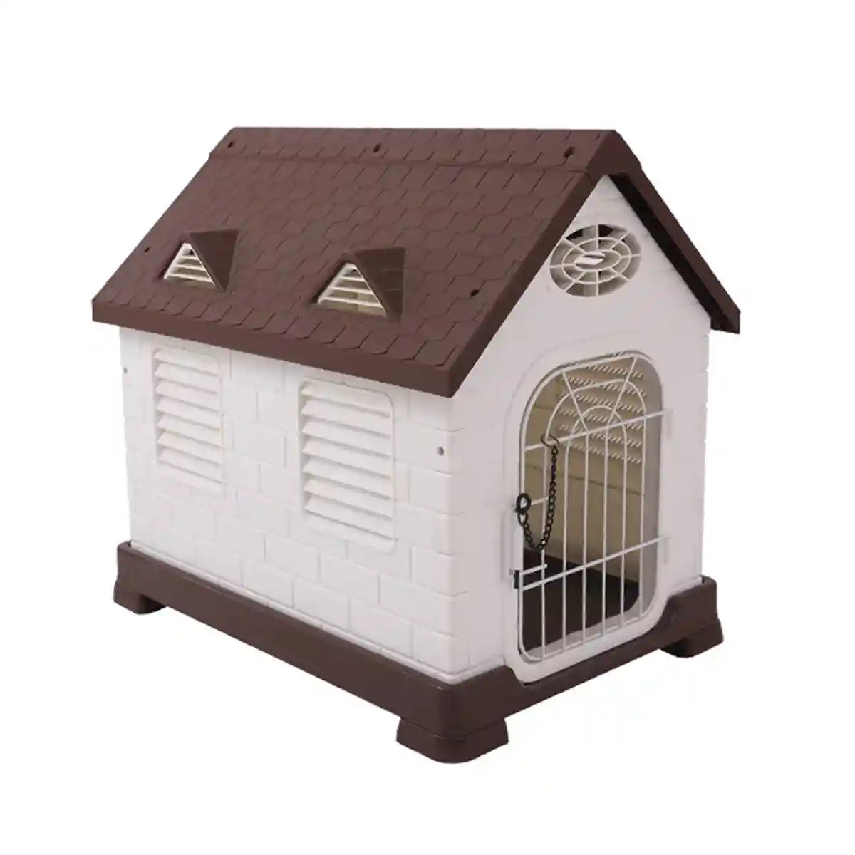 Outdoor Plastic Dog House with Ventilation and Iron Gate