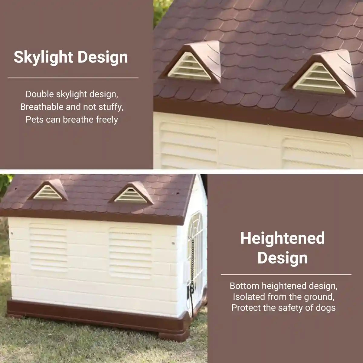 Outdoor Plastic Dog House with Ventilation and Iron Gate