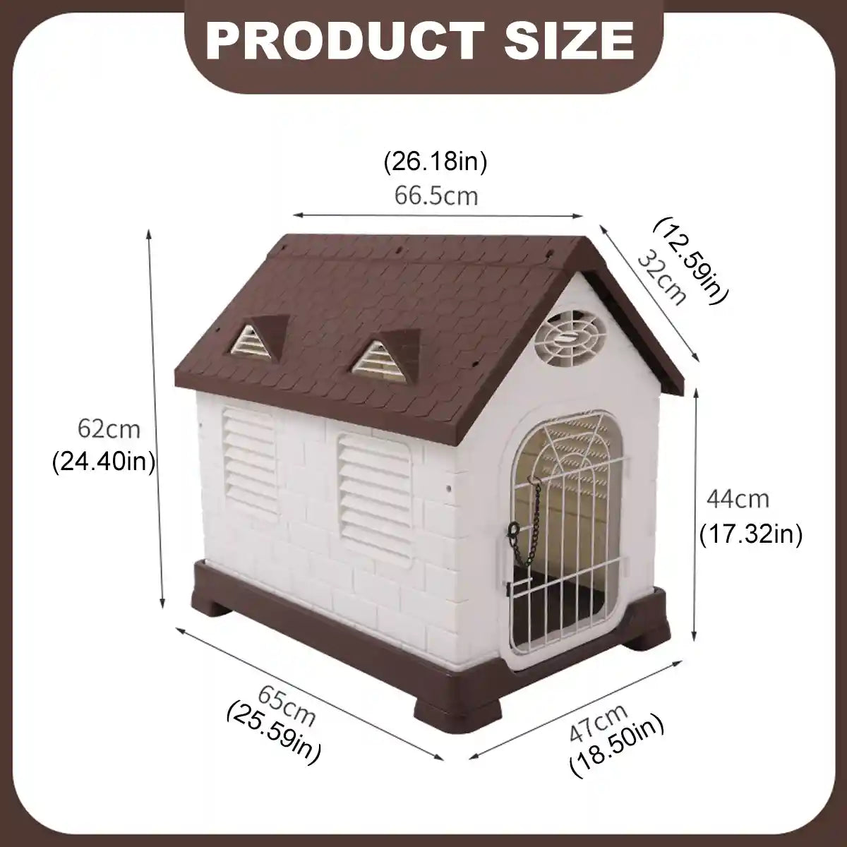 Outdoor Plastic Dog House with Ventilation and Iron Gate