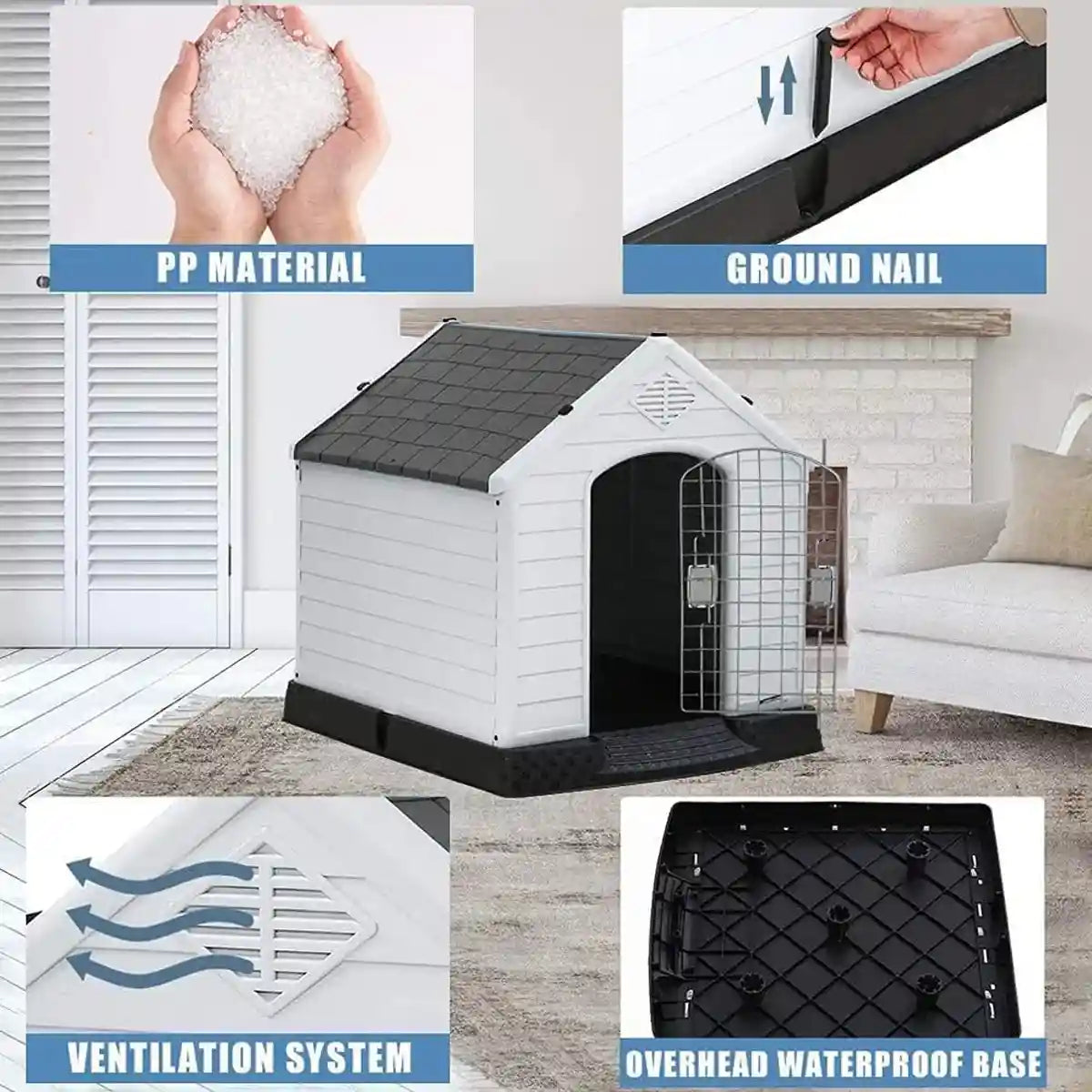 Durable Outdoor Dog House Waterproof Plastic Kennel with Lockable Door