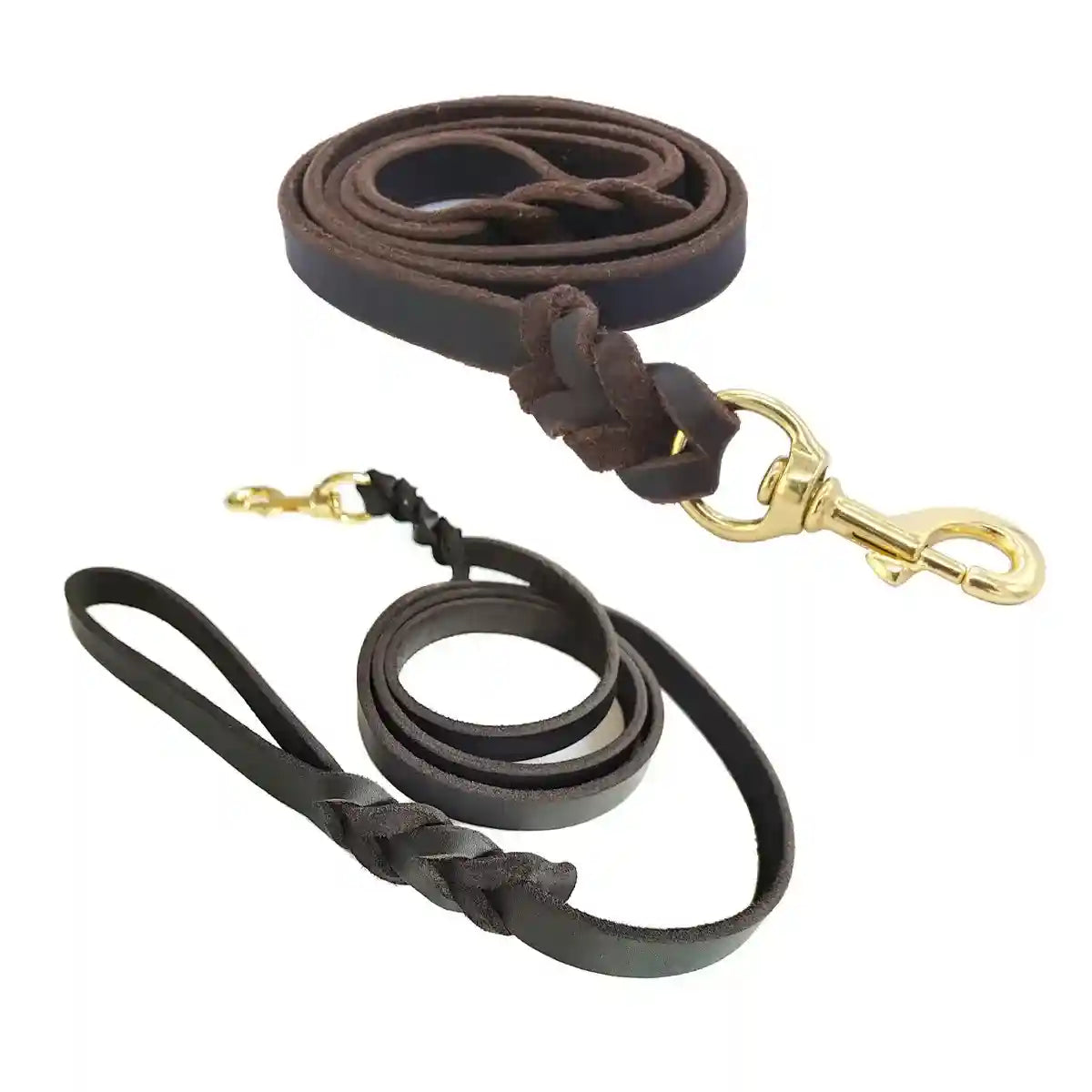 Durable Cowhide Dog Leash With Brass Clasp For Large Pets