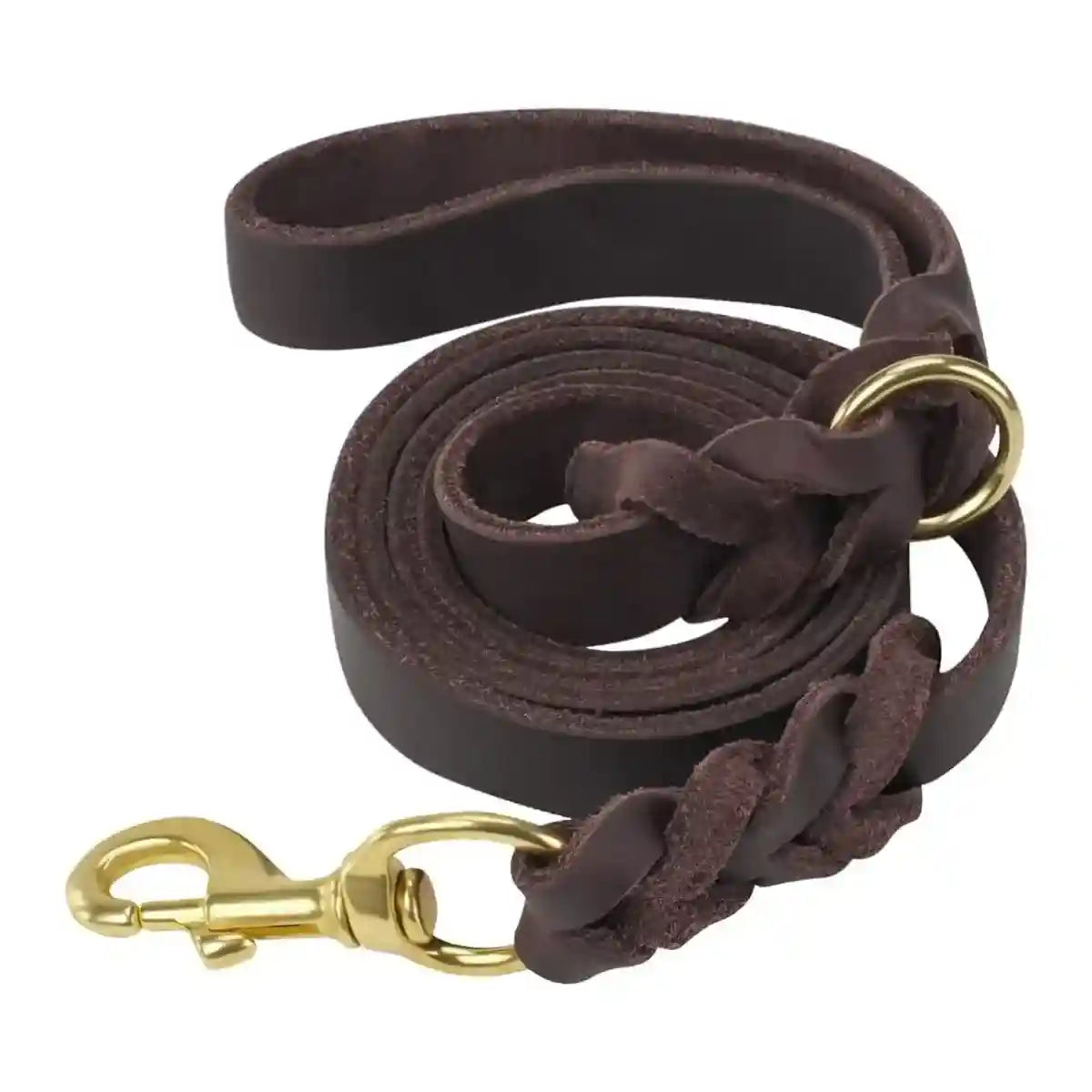 Durable Cowhide Dog Leash With Brass Clasp For Large Pets