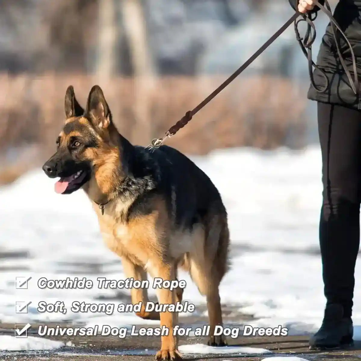 Durable Cowhide Dog Leash With Brass Clasp For Large Pets