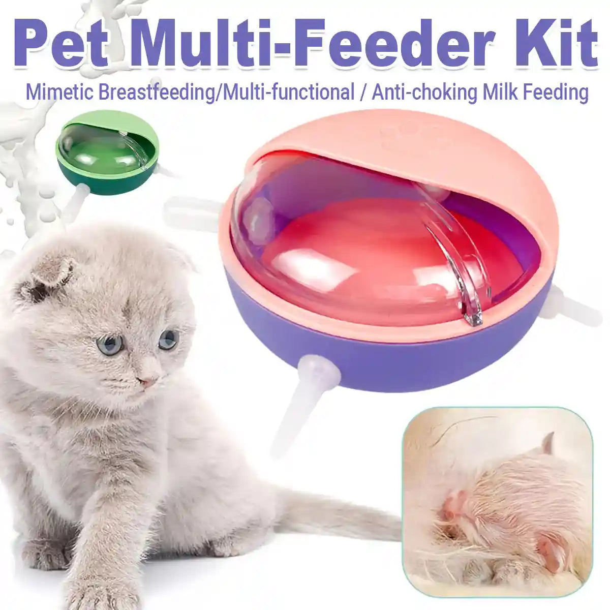 Newborn Pet Milk Feeder Bowl with 5 Silicone Nipples for Kittens & Pups