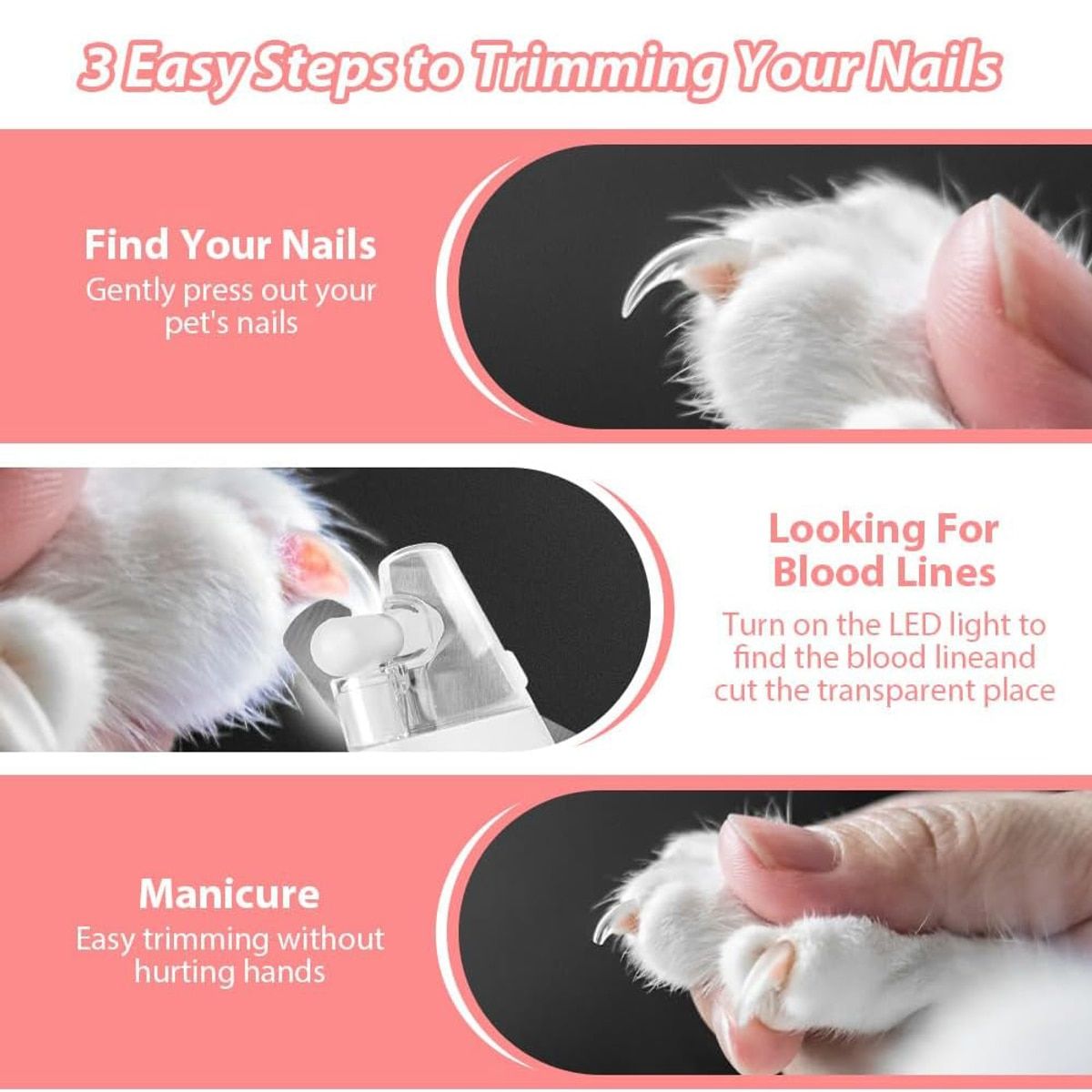 White LED Cat Nail Clippers with Safety Lock